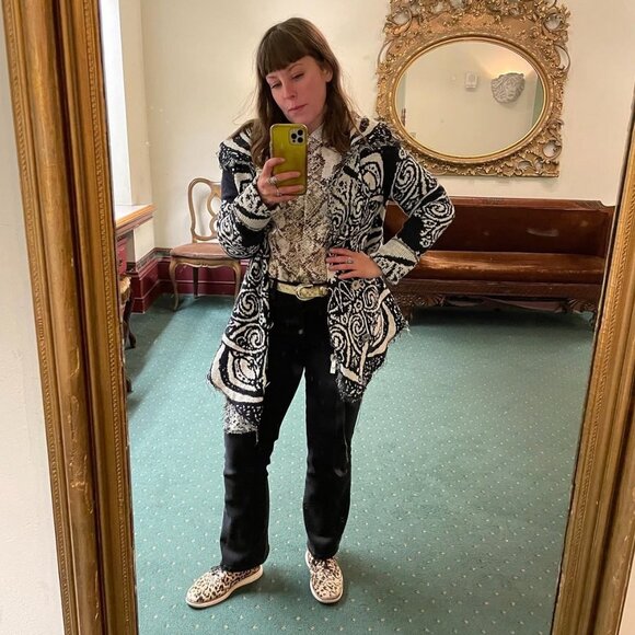 Free People Smitten Kitten Slouchy Mandala Boho Cardigan Medium - Picture 2 of 11